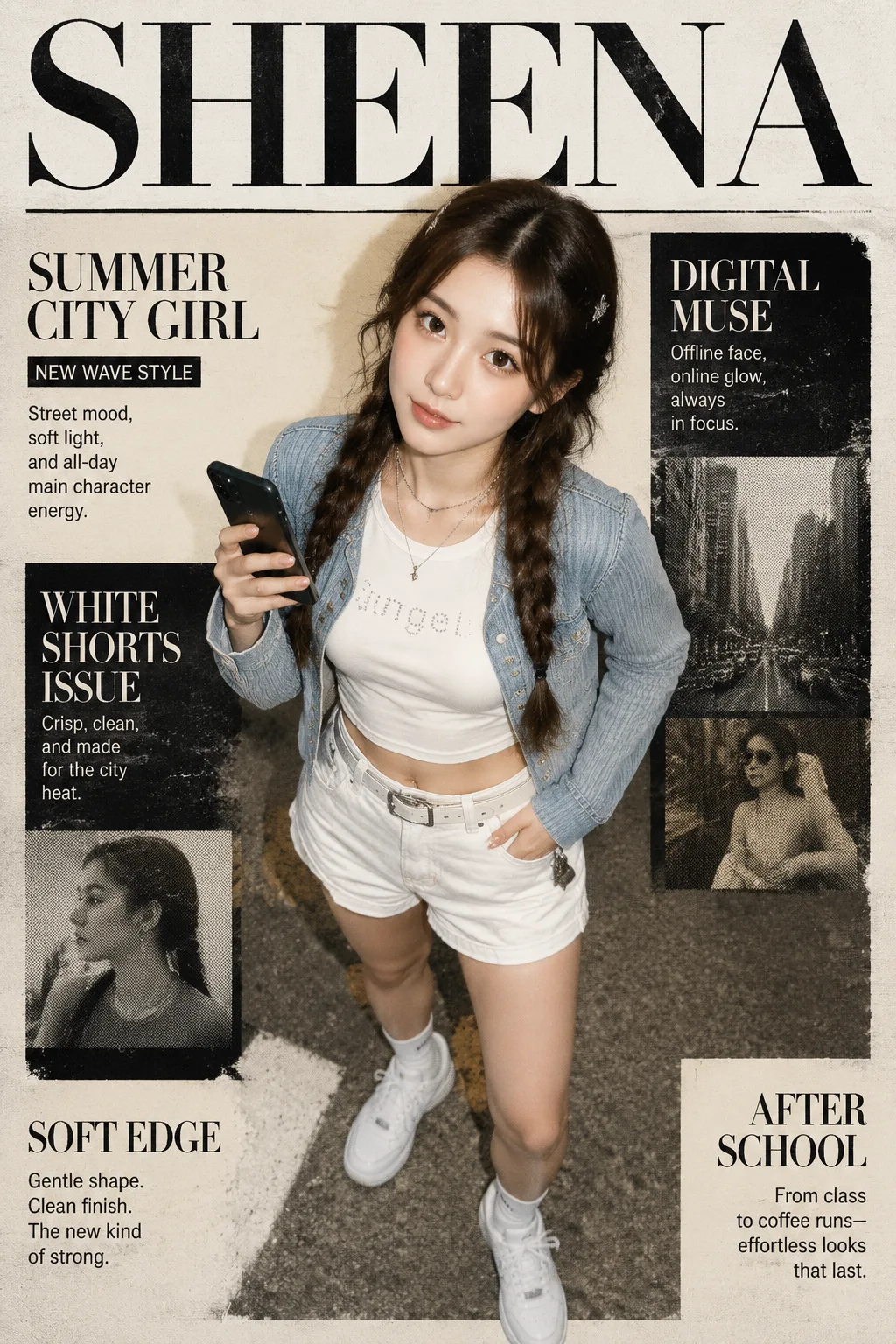 创作一张垂直、写实的Y2K风格时尚杂志封面肖像，适用于社交媒…